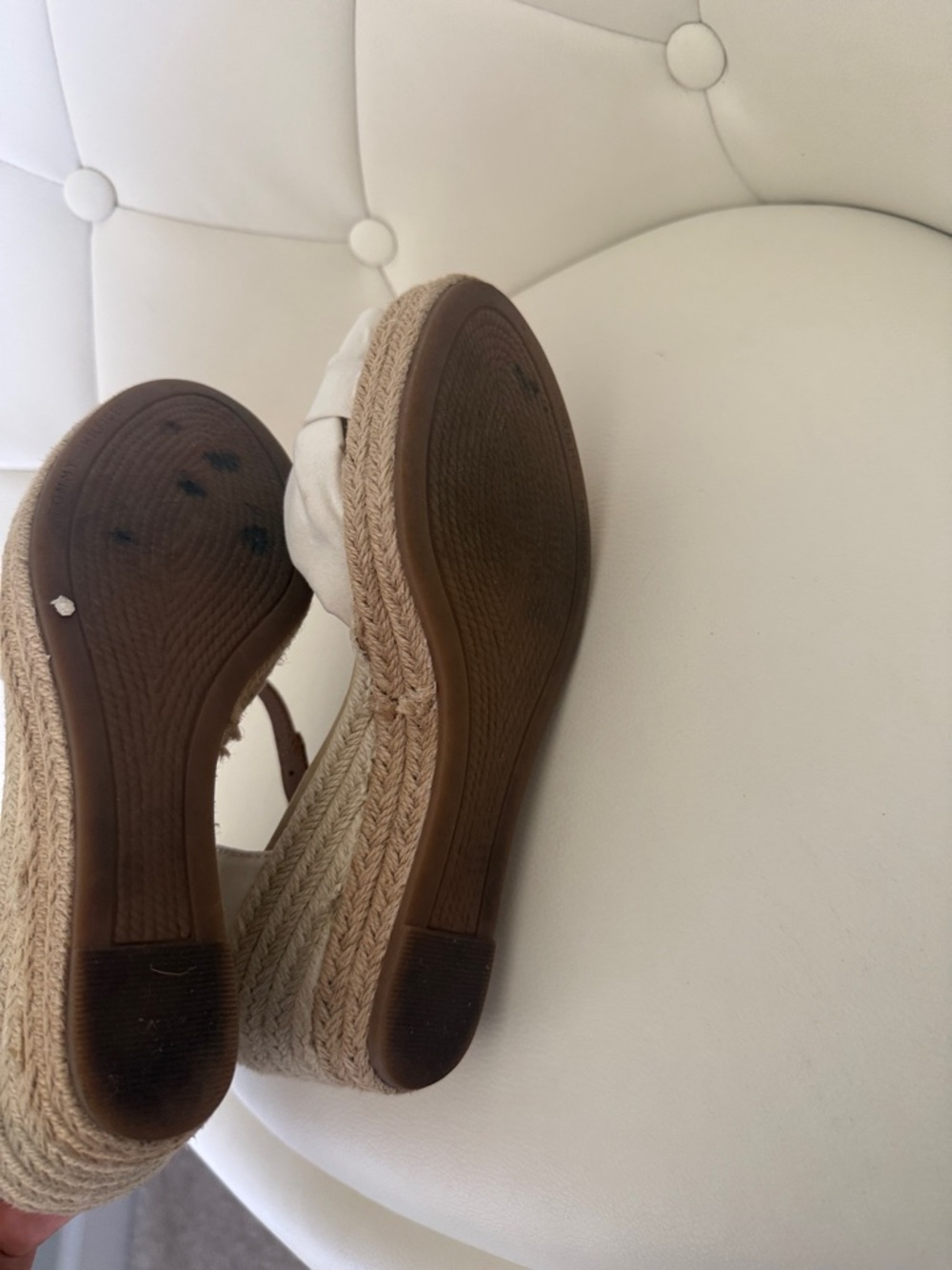 Tommy Hilfiger White Cream Wedge Espadrille Sandals with Tan Ankle Strap 6.5 - Picture 5 of 13